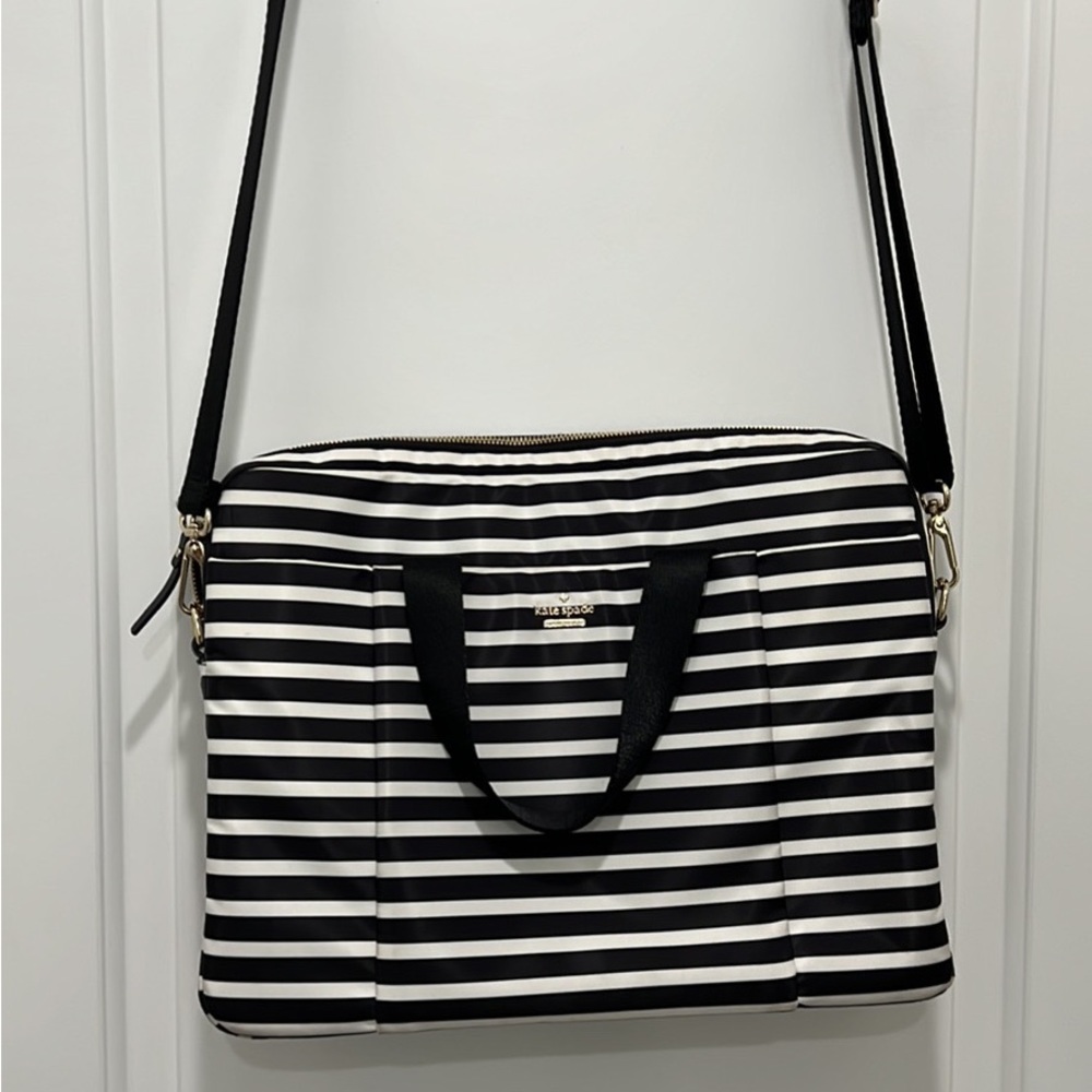 Kate Spade black and white striped laptop bag